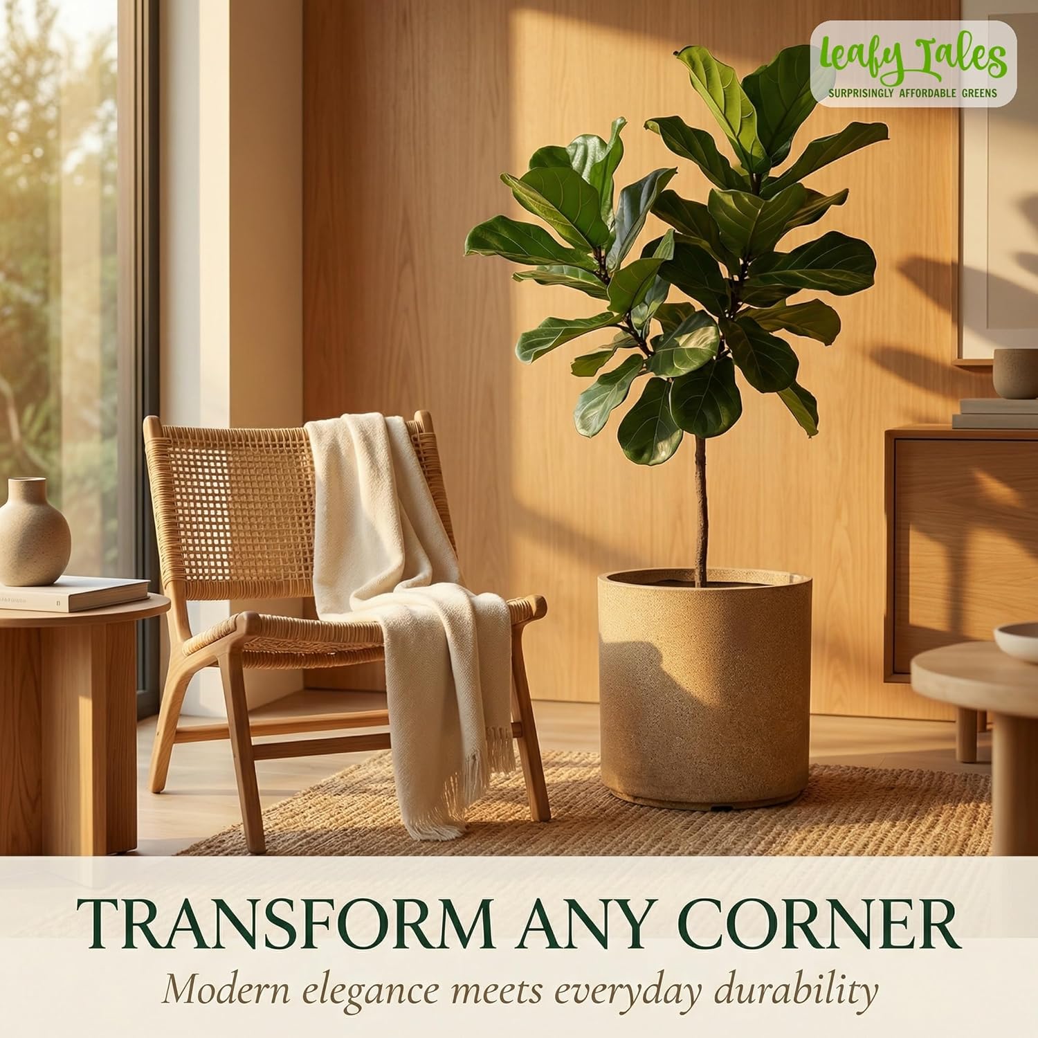 Leafy Tales Modern Round Cylindrical Planter for Home Décor 15 INCH, Highly Durable,Lightweight Indoor Outdoor Planter, Flower Pot Gamla, Pot for Balcony Garden, Vegetables
