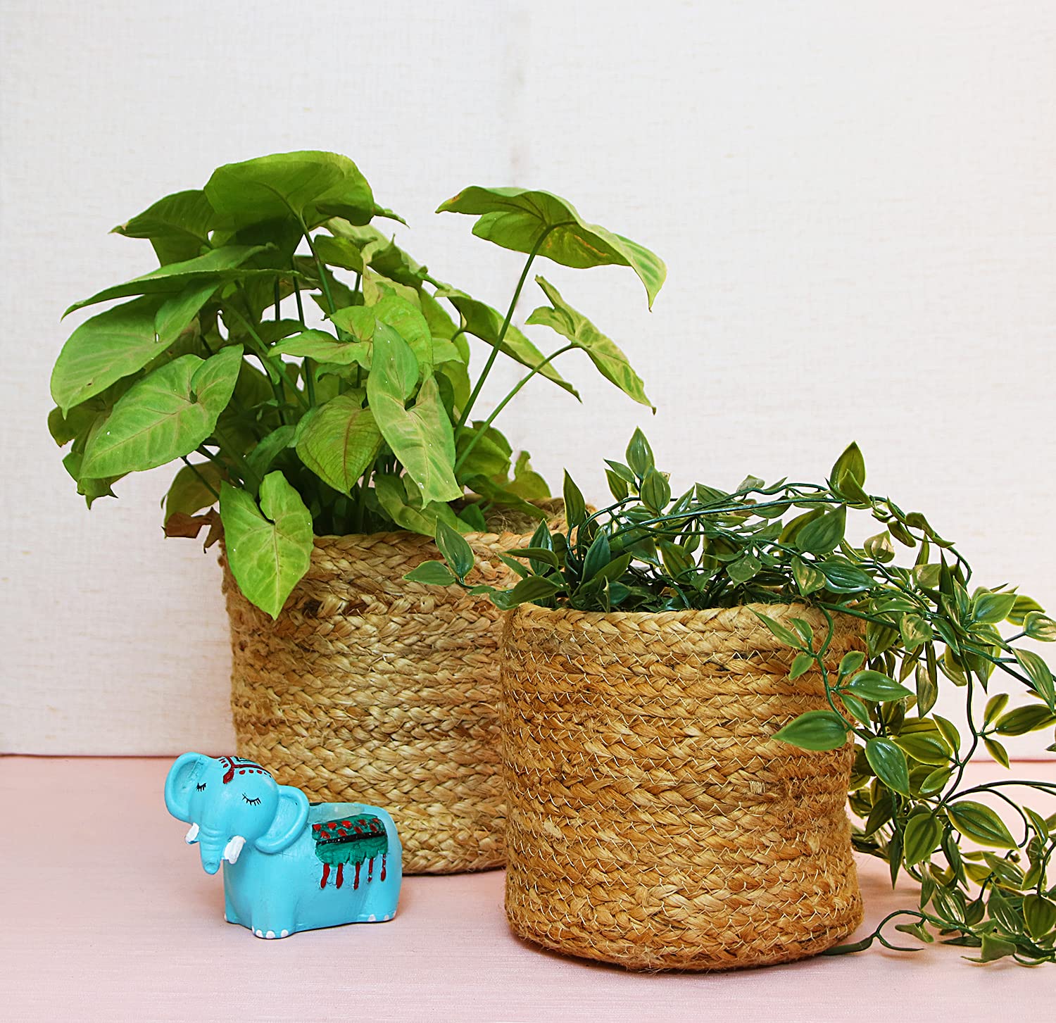 Leafy Tales HandWoven Round Pot Bag in Natural Jute - Plant Bag for All Plants, Indoor Outdoor Plant Sack (Set of 1) (Beige) (12x12 inches)