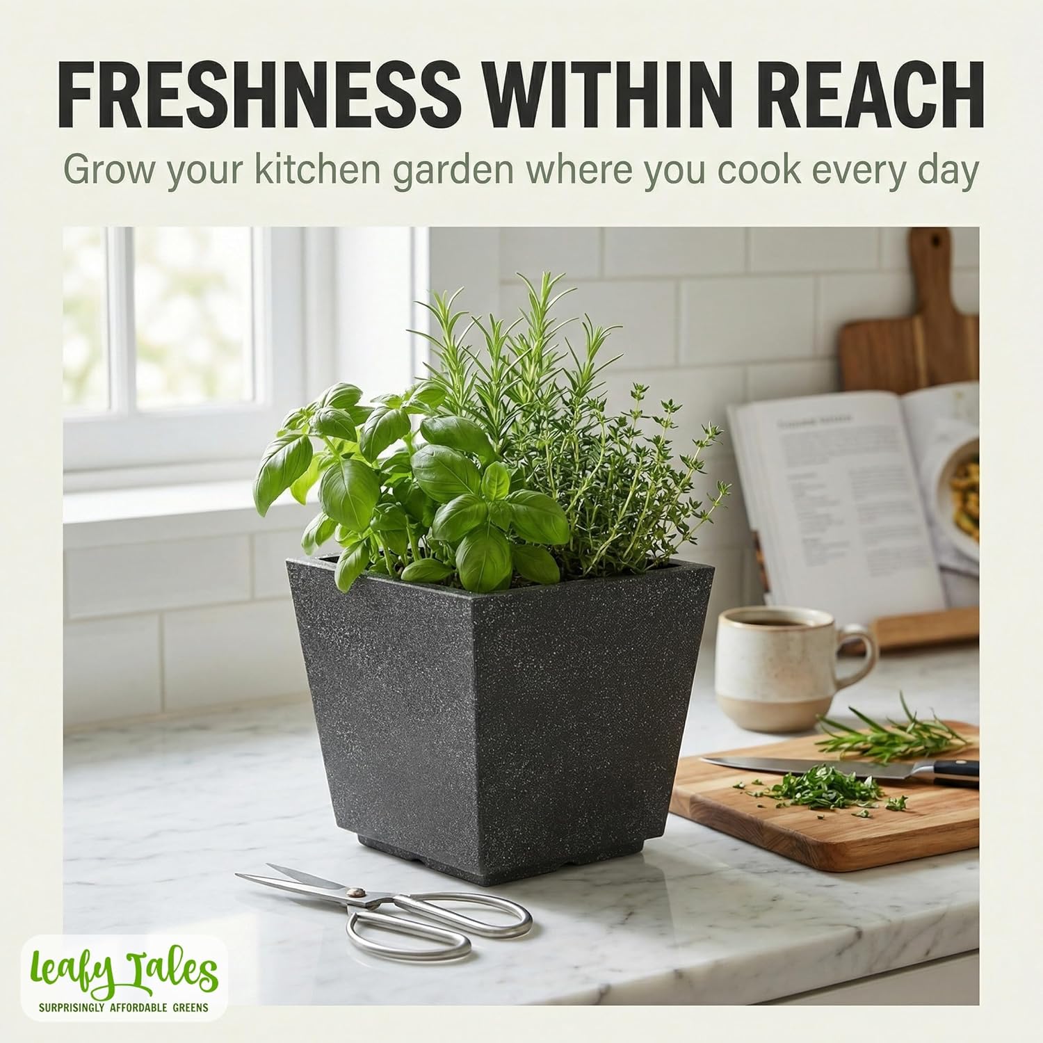 Leafy Tales Modern Square Planter for Home Decor 15 INCH, Highly Durable,Lightweight Indoor Outdoor Planter, Flower Pot Gamla,Tree Planter, Pot for Balcony Garden, Vegetables, Flowers & Greenery