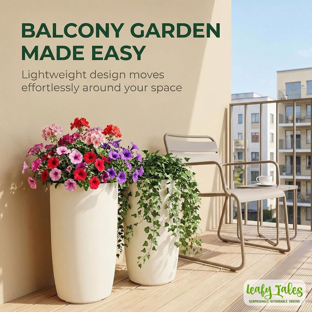 Leafy Tales Modern Round Tower Planter for Home Décor 14 INCH, Highly Durable,Lightweight Indoor Outdoor Planter, Flower Pot Gamla, Pot for Balcony Garden, Vegetables, Flowers & Greenery