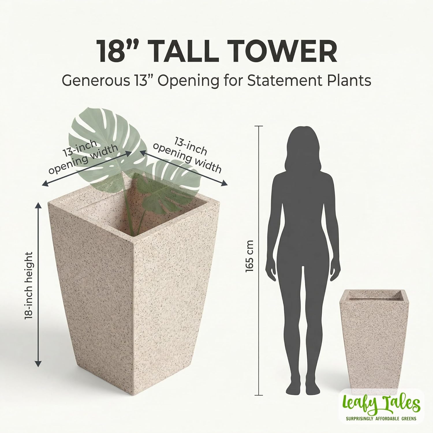 Leafy Tales Modern Roto Square Tower Planter for Home Décor 18 INCH, Highly Durable,Lightweight Indoor Outdoor Planter, Flower Pot Gamla