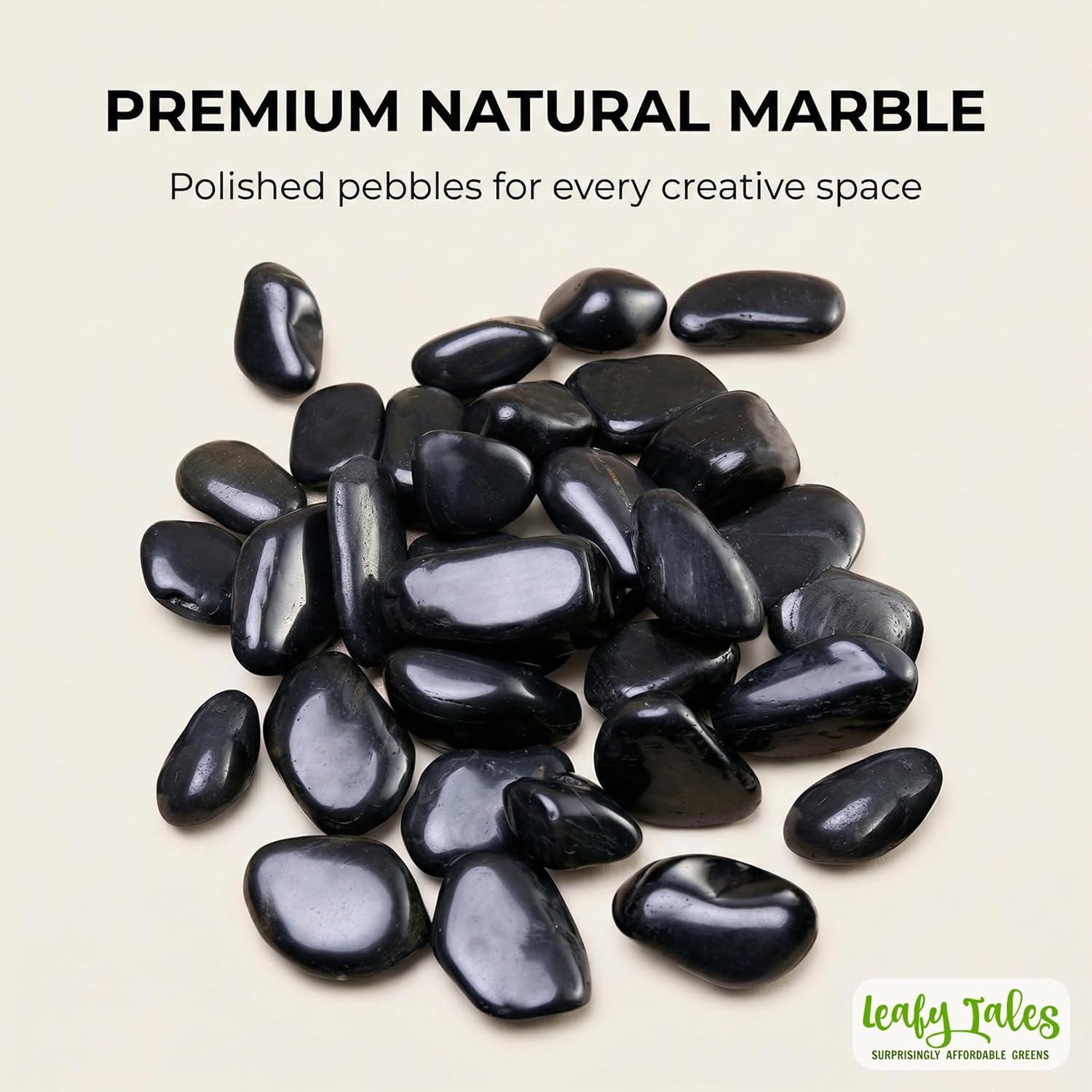 Leafy Tales Black Polished Marble Stone Pebbles for Home & Garden Decoration|Plants & Pots|Art & Craft|Aquarium Vase Filler | White Polish 500 GMS