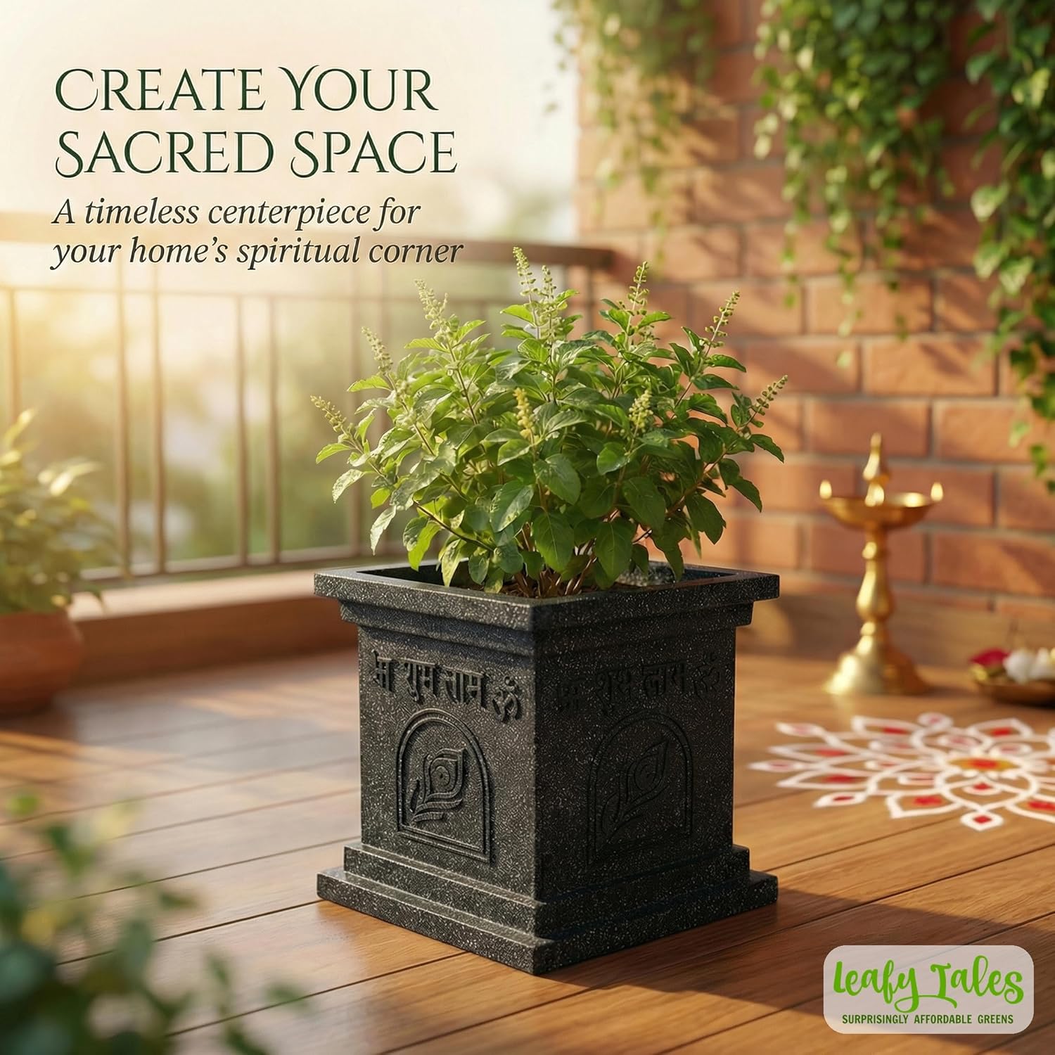 Leafy Tales Modern Greek Tulsi Pot/Planter for Home Décor 12 INCH, Highly Durable,Lightweight Indoor Outdoor Planter, Flower Pot Gamla,Tree Planter