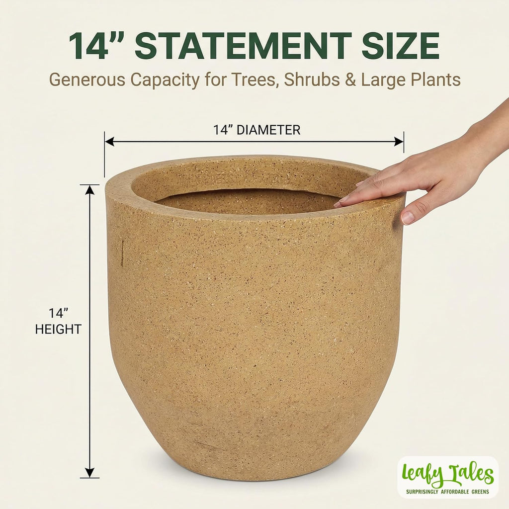 Leafy Tales Modern Round Planter for Home Décor 14 INCH, Highly Durable,Lightweight Indoor Outdoor Planter, Flower Pot Gamla,Tree Planter, Pot for Balcony Garden, Vegetables, Flowers & Greenery