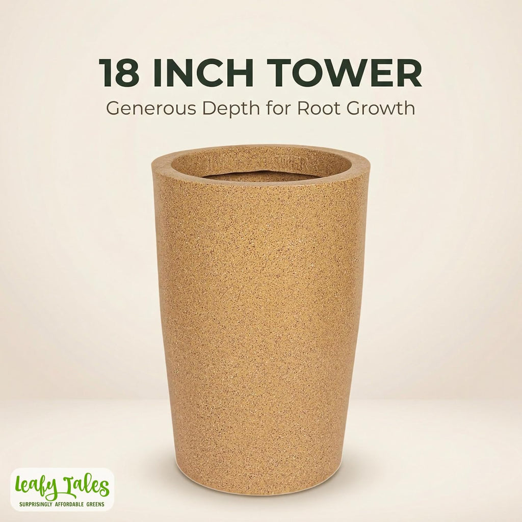 Leafy Tales Modern Round Tower Planter for Home Décor 18 INCH, Highly Durable,Lightweight Indoor Outdoor Planter, Flower Pot Gamla, Pot for Balcony Garden, Vegetables, Flowers & Greenery