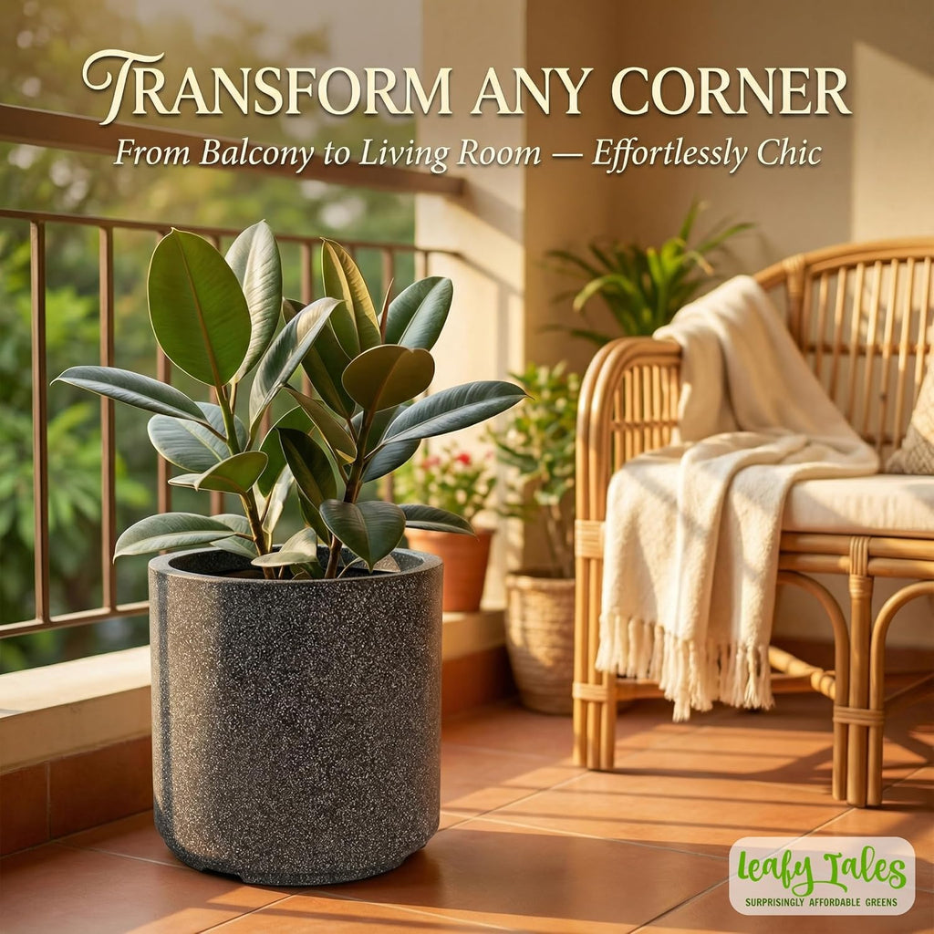 Leafy Tales Modern Round Cylindrical Planter for Home Décor 10 INCH, Highly Durable,Lightweight Indoor Outdoor Planter, Flower Pot Gamla, Pot for Balcony Garden, Vegetables