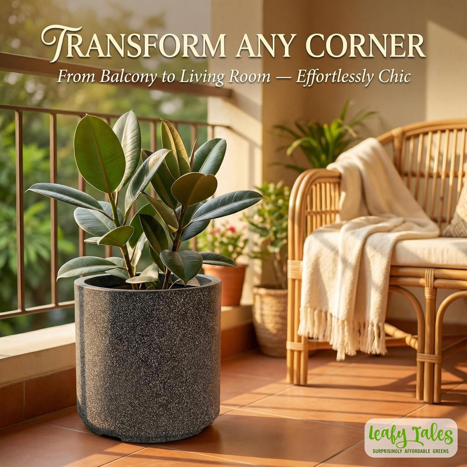 Leafy Tales Modern Round Cylindrical Planter for Home Décor 10 INCH, Highly Durable,Lightweight Indoor Outdoor Planter, Flower Pot Gamla, Pot for Balcony Garden, Vegetables