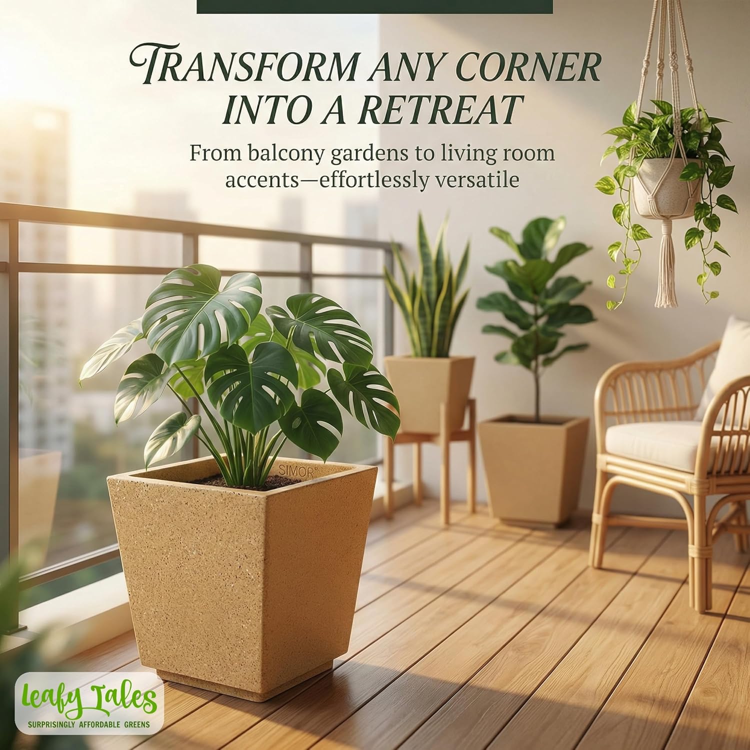 Leafy Tales Modern Square Planter for Home Dcor 10 INCH, Highly Durable,Lightweight Indoor Outdoor Planter, Flower Pot Gamla,Tree Planter, Pot for Balcony Garden, Vegetables, Flowers & Greenery