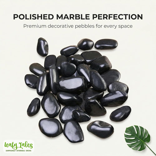 Leafy Tales Black Polish Marble Stone Pebbles for Home & Garden Decoration| Black Polish 2 Kg