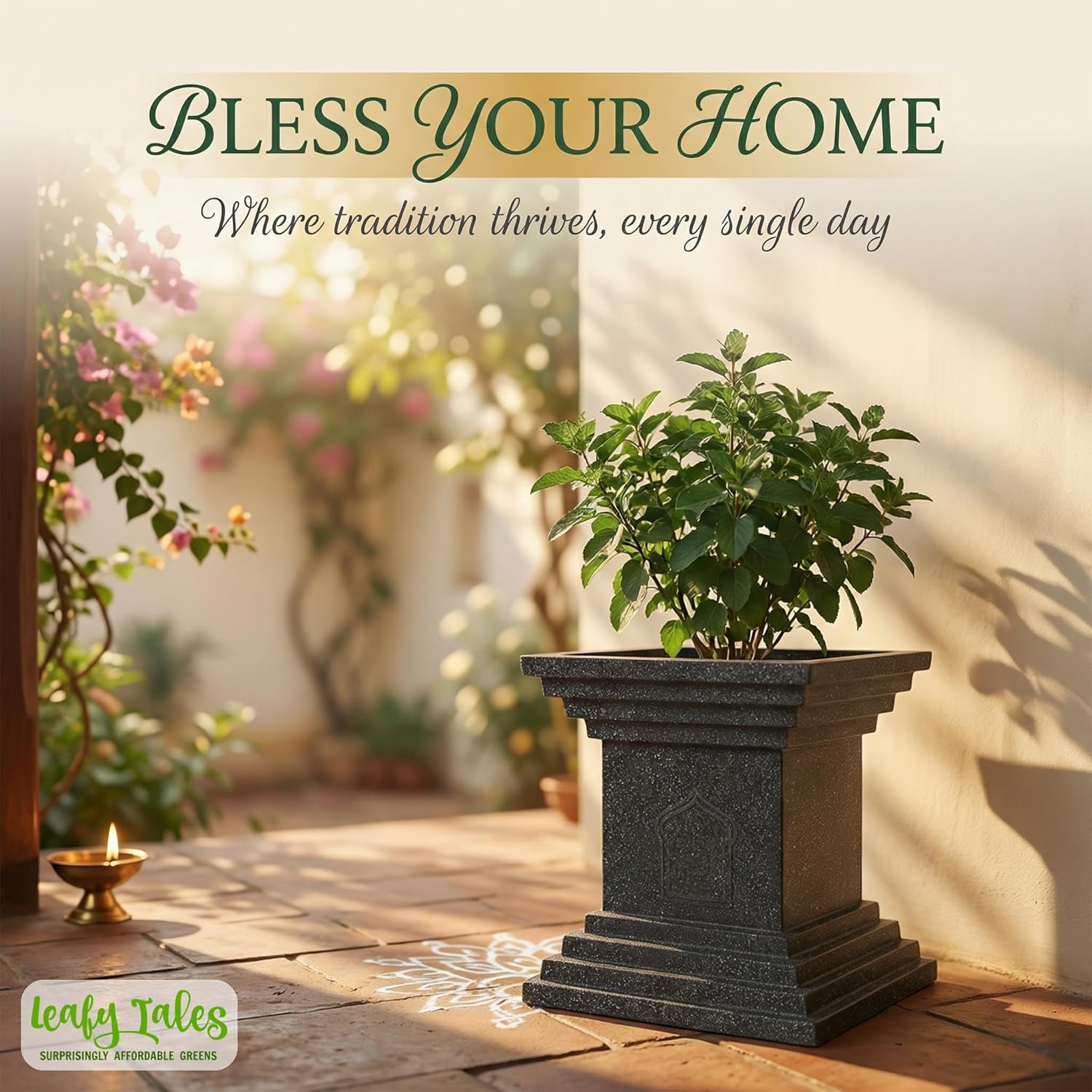 Leafy Tales Modern Greek Tulsi Pot/Planter for Home Décor 16 INCH, Highly Durable,Lightweight Indoor Outdoor Planter, Flower Pot Gamla,Tree Planter