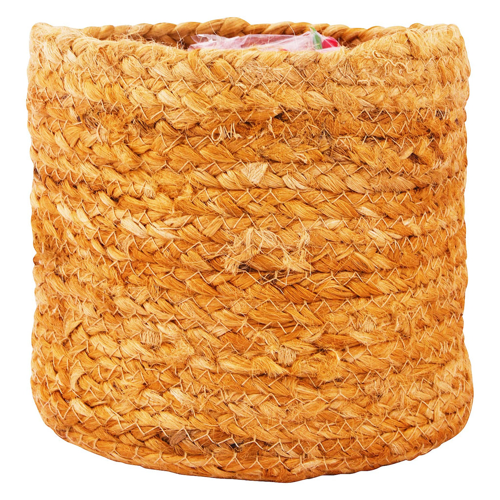 Leafy Tales HandWoven Round Pot Bag in Natural Jute - Plant Bag for All Plants, Indoor Outdoor Plant Sack (Set of 4) (Beige) (6x6 inches)