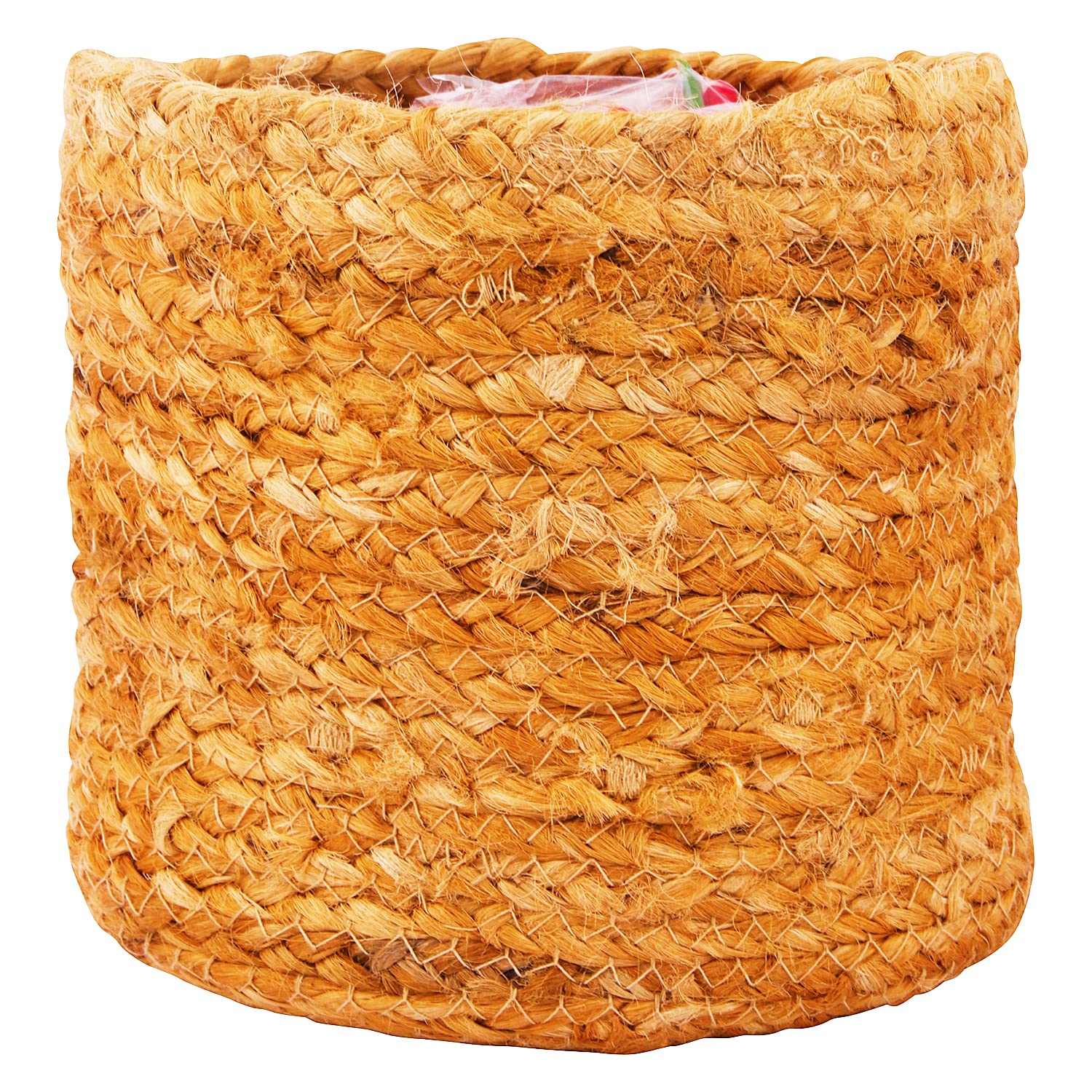 Leafy Tales HandWoven Round Pot Bag in Natural Jute - Plant Bag for All Plants, Indoor Outdoor Plant Sack (Set of 4) (Beige) (6x6 inches)