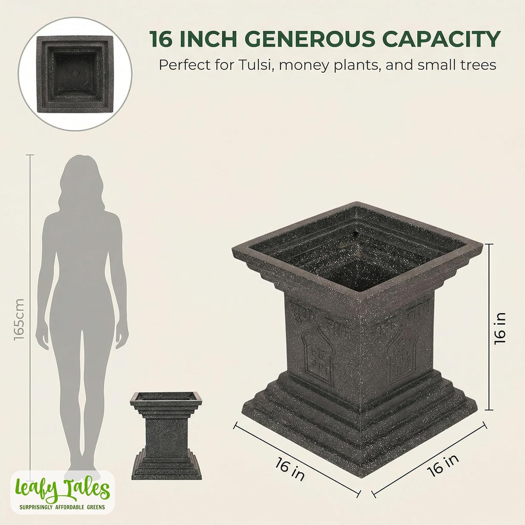 Leafy Tales Modern Greek Tulsi Pot/Planter for Home Décor 16 INCH, Highly Durable,Lightweight Indoor Outdoor Planter, Flower Pot Gamla,Tree Planter