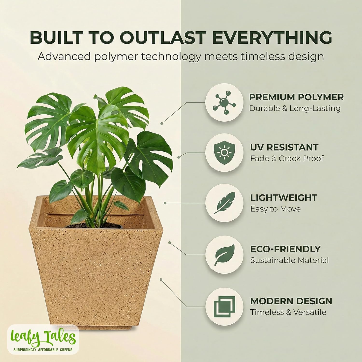 Leafy Tales Modern Square Planter for Home Dcor 10 INCH, Highly Durable,Lightweight Indoor Outdoor Planter, Flower Pot Gamla,Tree Planter, Pot for Balcony Garden, Vegetables, Flowers & Greenery