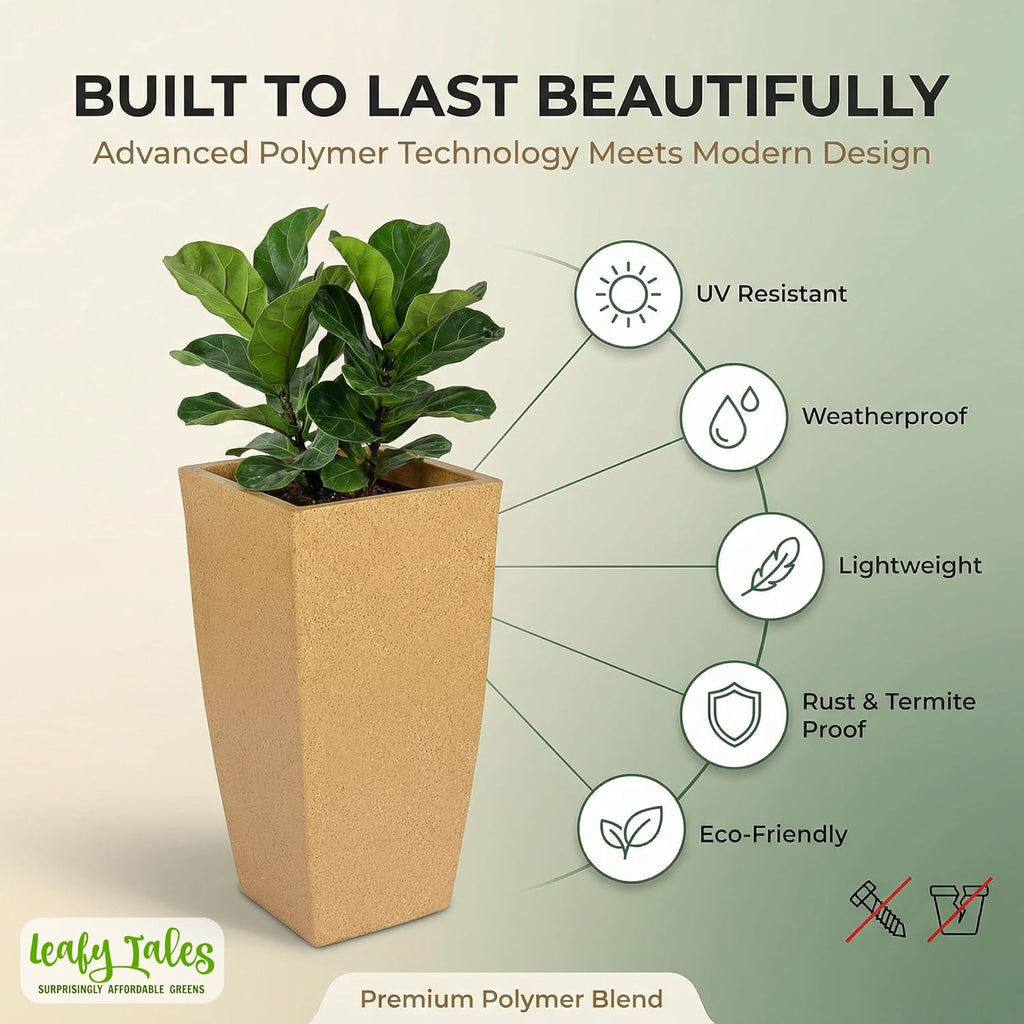 Leafy Tales Modern Roto Square Tower Planter for Home Décor 24 INCH, Highly Durable,Lightweight Indoor Outdoor Planter, Flower Pot Gamla