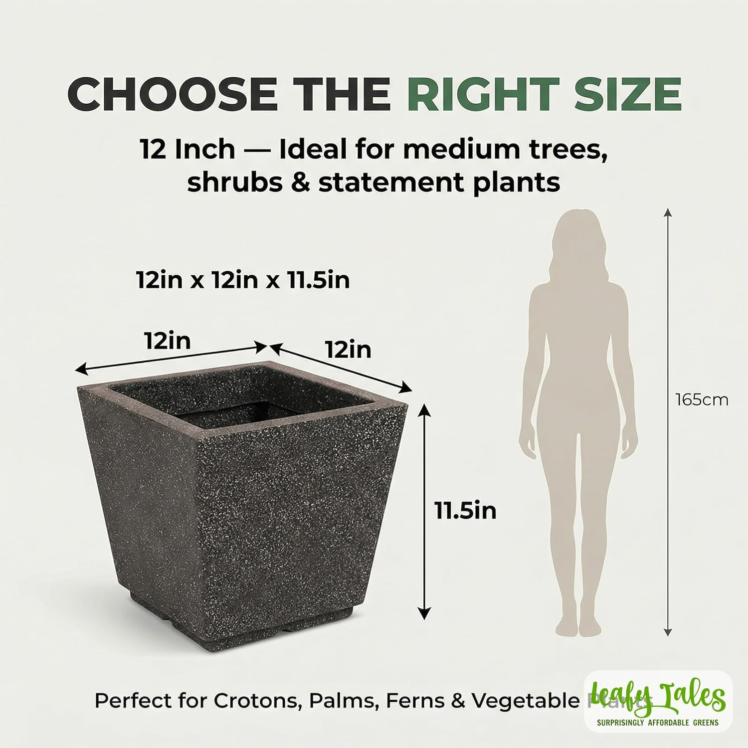 Leafy Tales Modern Square Planter for Home Decor 12 INCH, Highly Durable,Lightweight Indoor Outdoor Planter, Flower Pot Gamla,Tree Planter, Pot for Balcony Garden, Vegetables, Flowers & Greenery