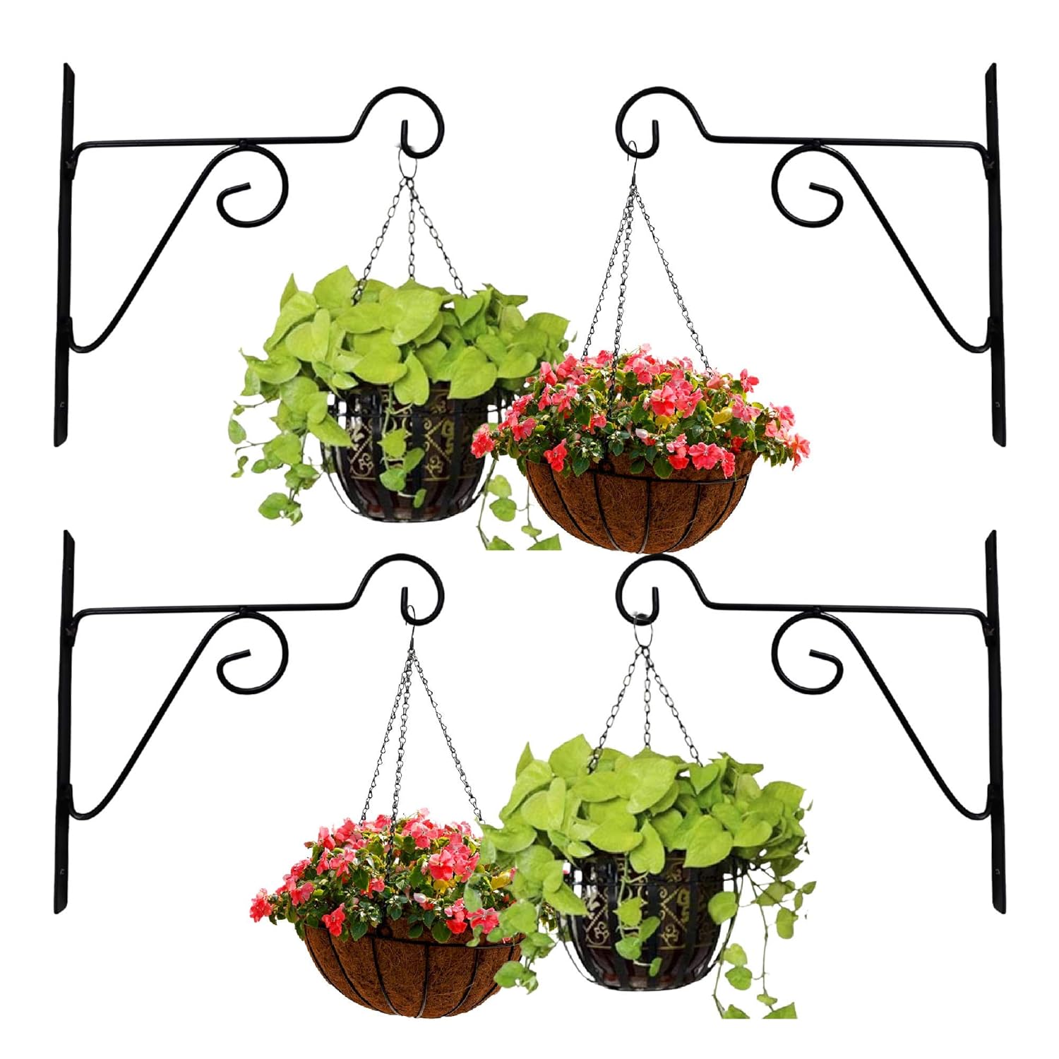 Leafy Tales 4-Pack Metal Hanging Plant Hooks - Decorative Wall Mount Brackets for Hanging Planters & Pots | Durable Rust-Resistant Iron Holders for Balcony, Fence & Garden Wall Decor