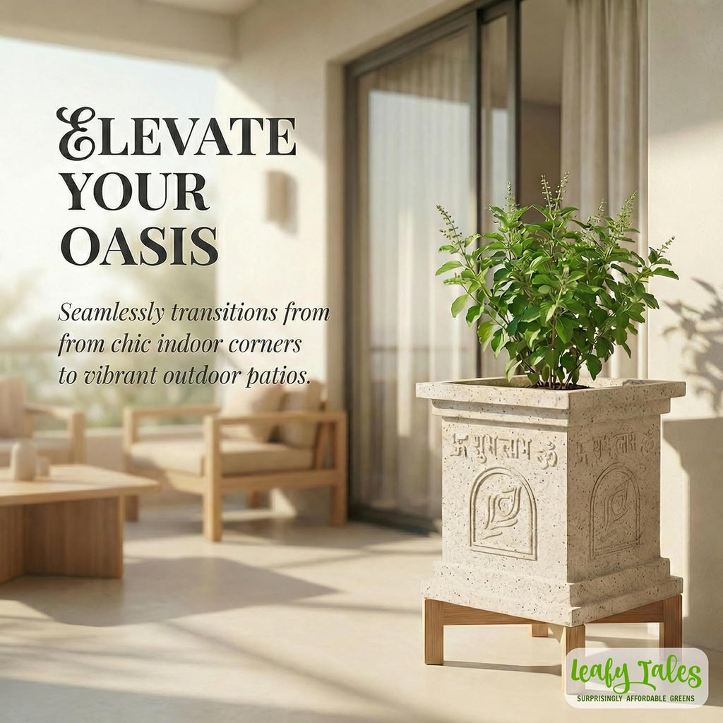 Leafy Tales Modern Greek Tulsi Pot/Planter for Home Décor 12 INCH, Highly Durable,Lightweight Indoor Outdoor Planter, Flower Pot Gamla,Tree Planter