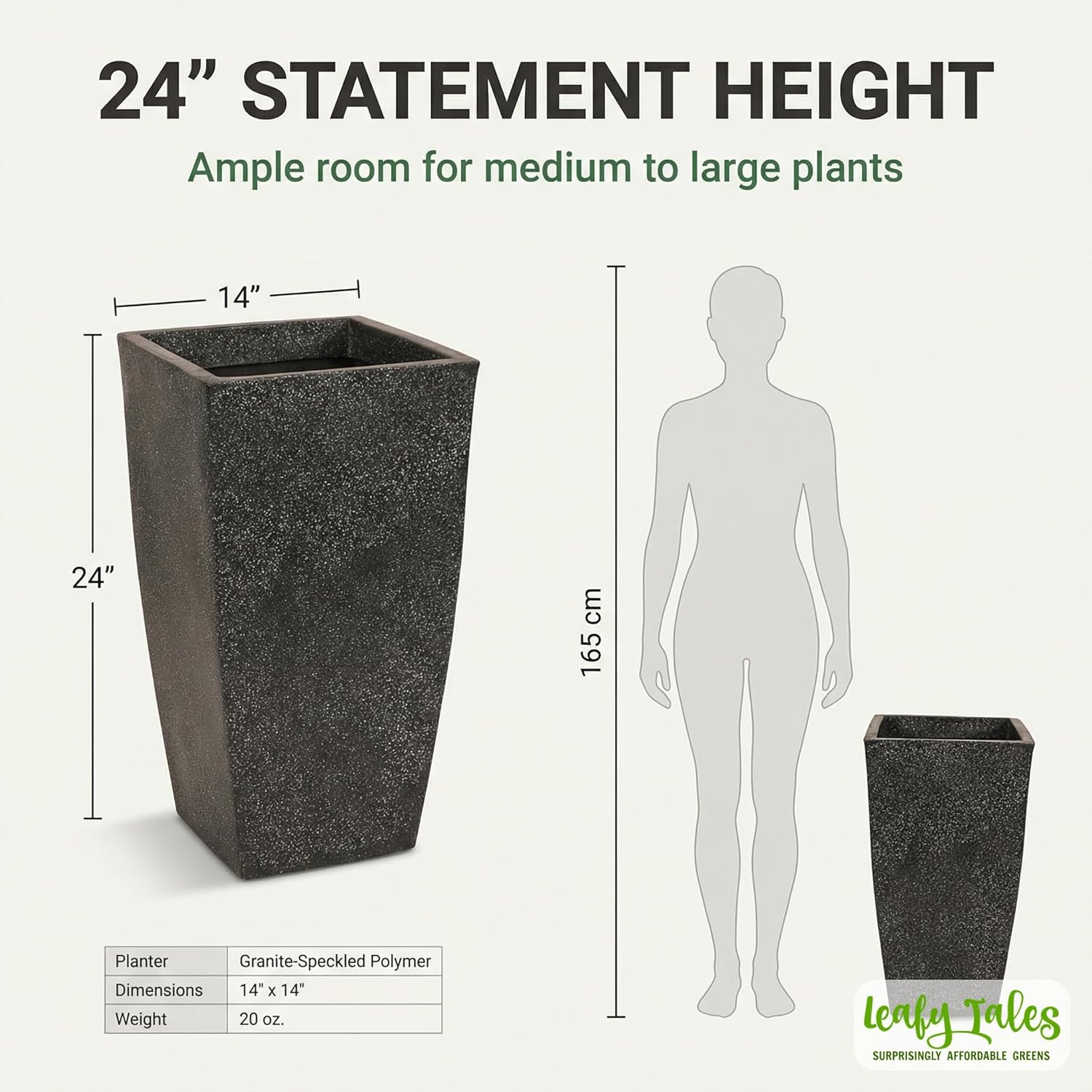Leafy Tales Modern Roto Square Tower Planter for Home Décor 24 INCH, Highly Durable,Lightweight Indoor Outdoor Planter, Flower Pot Gamla