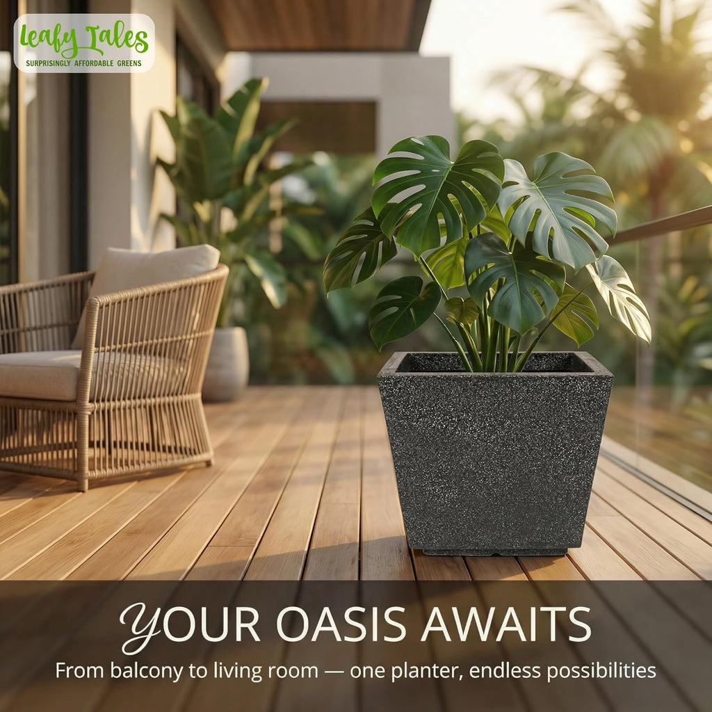 Leafy Tales Modern Square Planter for Home Decor 15 INCH, Highly Durable,Lightweight Indoor Outdoor Planter, Flower Pot Gamla,Tree Planter, Pot for Balcony Garden, Vegetables, Flowers & Greenery
