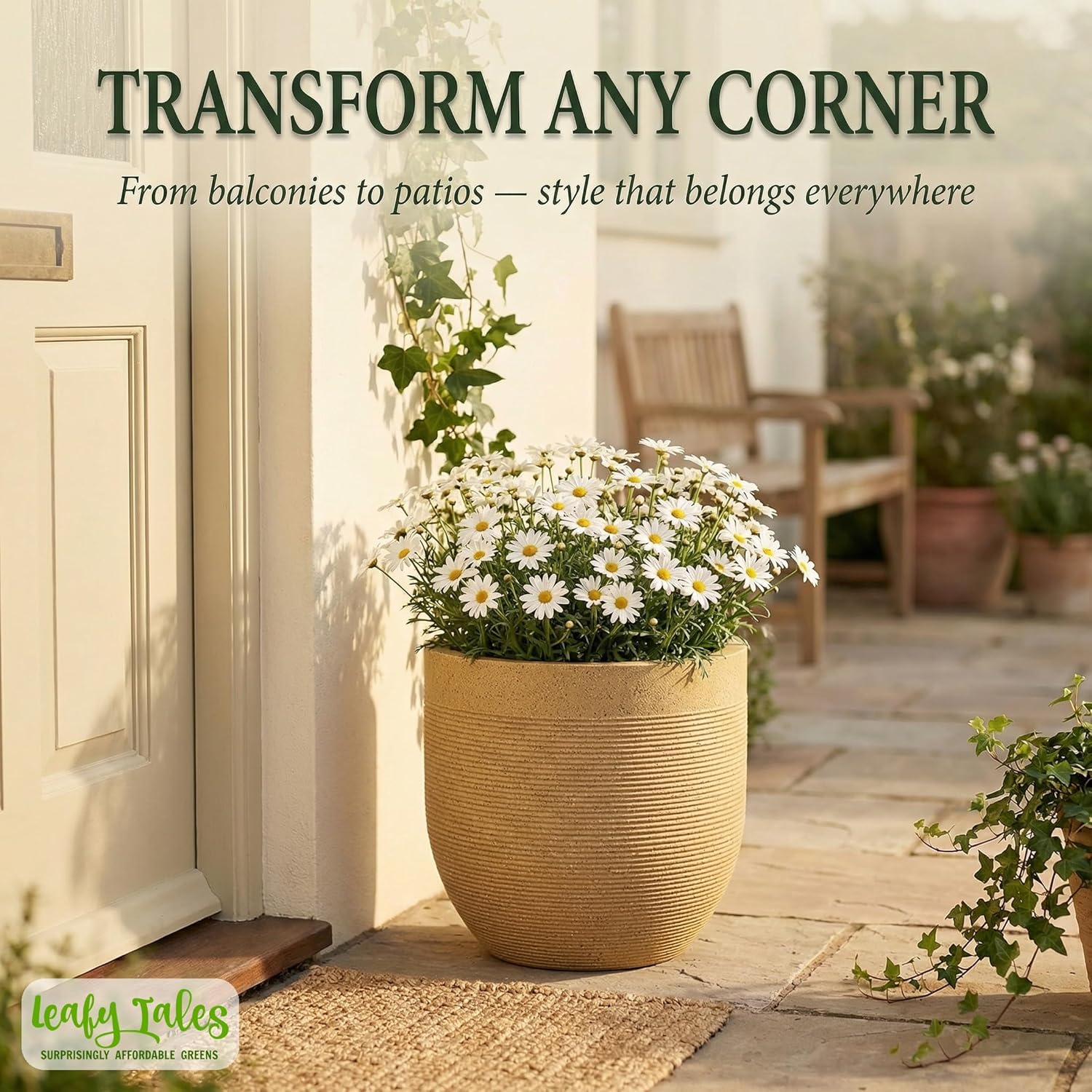 Leafy Tales Modern Greek Round Planter for Home Décor 12 INCH, Highly Durable,Lightweight Indoor Outdoor Planter, Flower Pot Gamla,Tree Planter, Pot for Balcony Garden, Vegetables, Flowers & Greenery