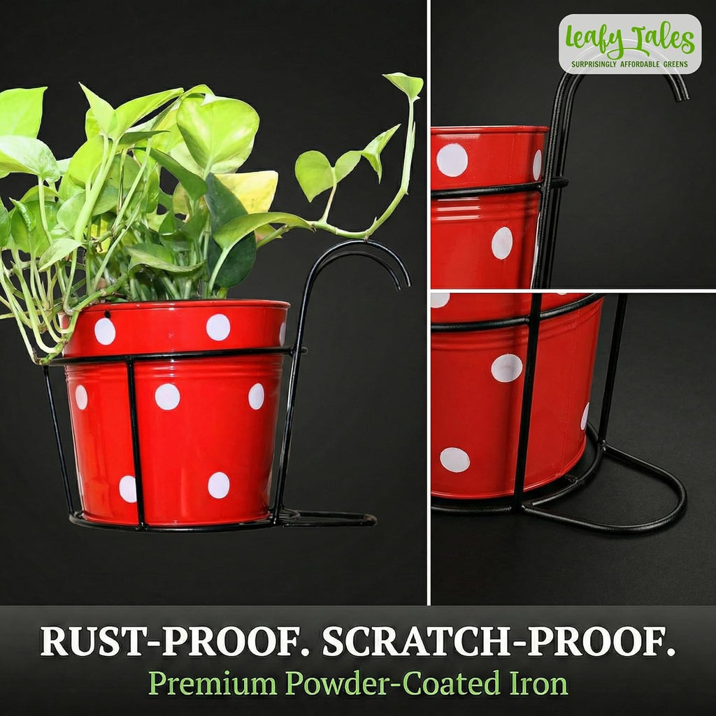 Leafy Tales Metal Hanging Flower Pot Railing Stand (Set of 2) - Rust-Proof Black Plant Holders for Balcony Grill & Terrace | Heavy Duty Hanging Planter Baskets for Home Garden Decor