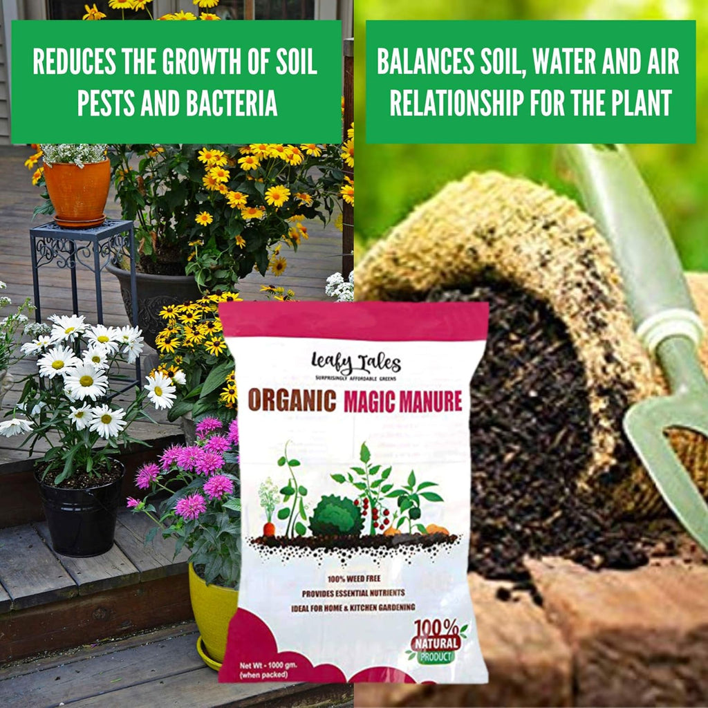Leafy Tales Magic Manure 1kg | Organic Fertilizer for Home Garden | 100% Natural Plant Food & Soil Booster | Ideal for Succulents, Vegetables, Flowers & Indoor Plants | All-Purpose Bio Manure