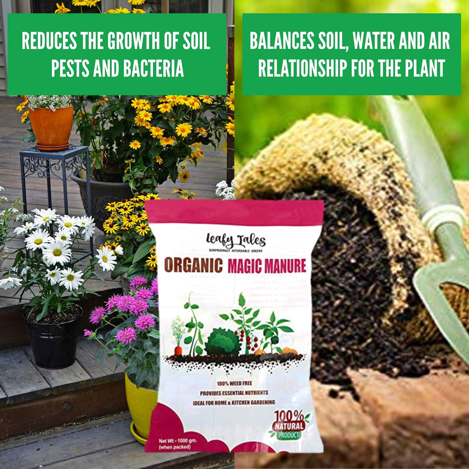 Leafy Tales Magic Manure 1kg | Organic Fertilizer for Home Garden | 100% Natural Plant Food & Soil Booster | Ideal for Succulents, Vegetables, Flowers & Indoor Plants | All-Purpose Bio Manure