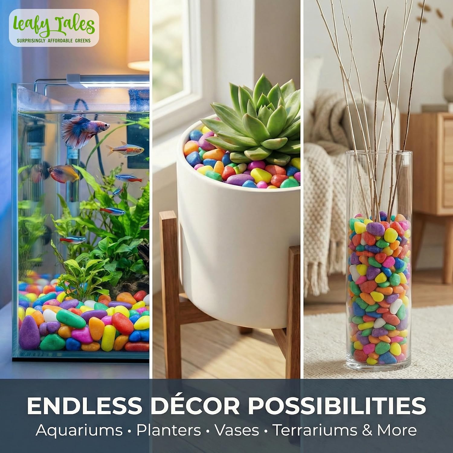 Leafy Tales Rainbow Colored Pebbles 1 kg