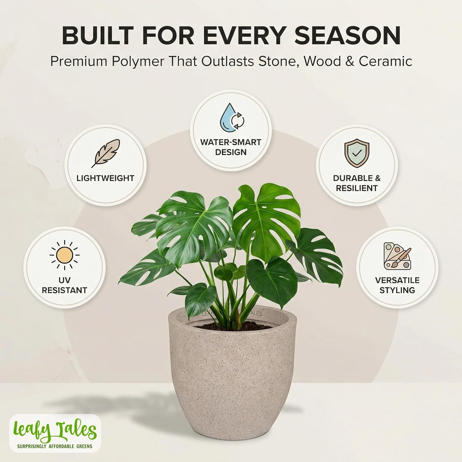 Leafy Tales Modern Round Planter for Home Décor 16 INCH, Highly Durable,Lightweight Indoor Outdoor Planter, Flower Pot Gamla,Tree Planter, Pot for Balcony Garden, Vegetables, Flowers & Greenery