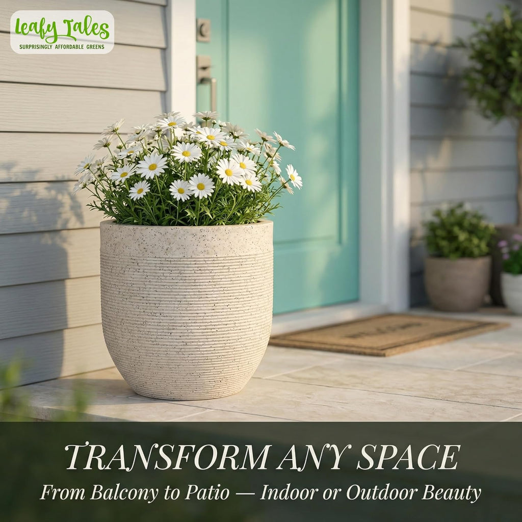 Leafy Tales Modern Greek Round Planter for Home Décor 12 INCH, Highly Durable,Lightweight Indoor Outdoor Planter, Flower Pot Gamla,Tree Planter, Pot for Balcony Garden, Vegetables, Flowers & Greenery