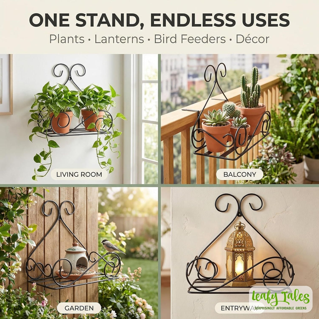 Leafy Tales Wall Mounted Metal Plant Stand Set of 1- Elegant Iron Flower Pot Holder for Indoor & Outdoor Walls | Decorative Rust-Proof Hanging Gamla Stand for Balcony, Living Room & Garden