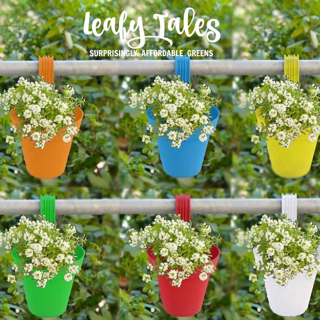 Leafy Tales Plastic Hook Hanging Pots (Set of 1, Green) - 28 x 12 x 22 cm Durable Railing Planters - Detachable Hook Flower Pots for Balcony, Indoor, Outdoor Garden & Window Grills