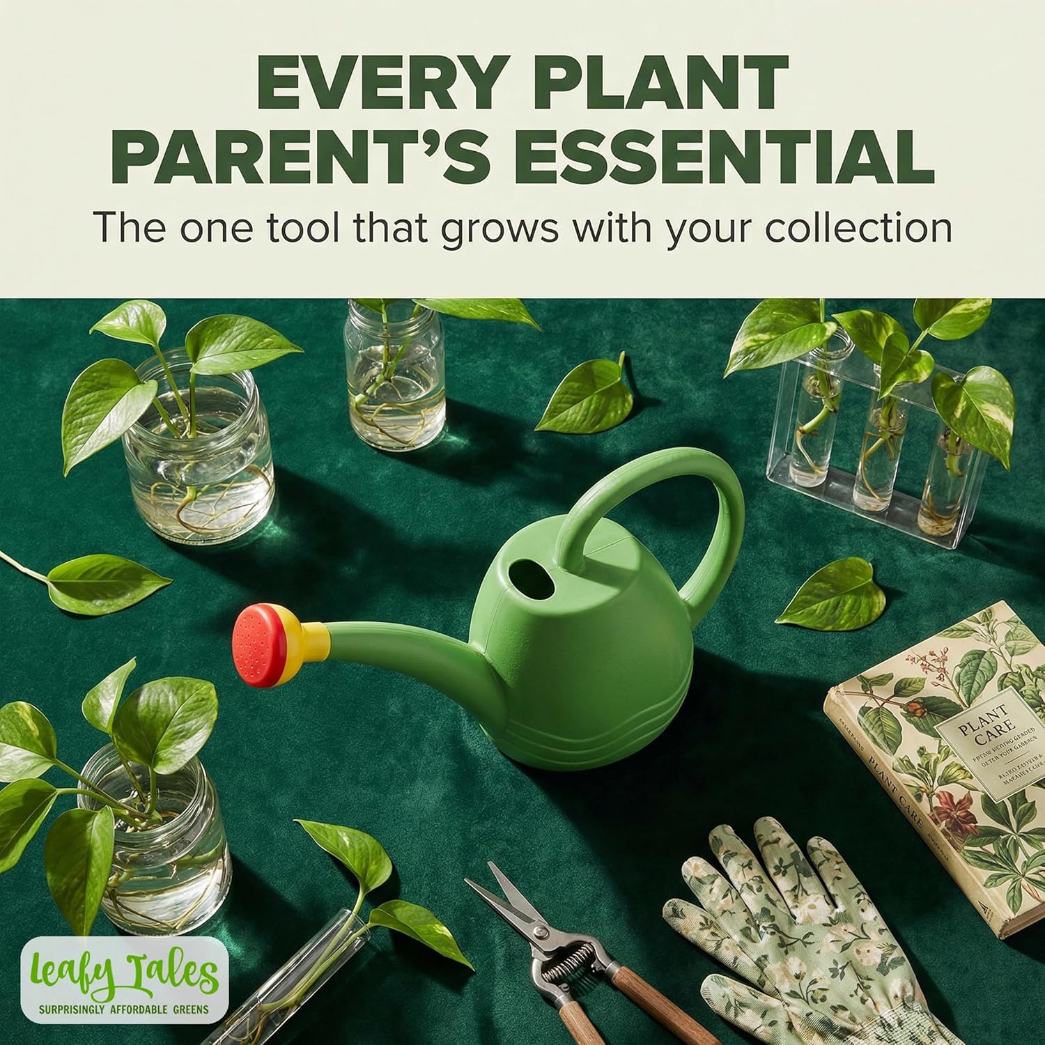 Leafy Tales Garden Watering Can (1.8 L, Green)