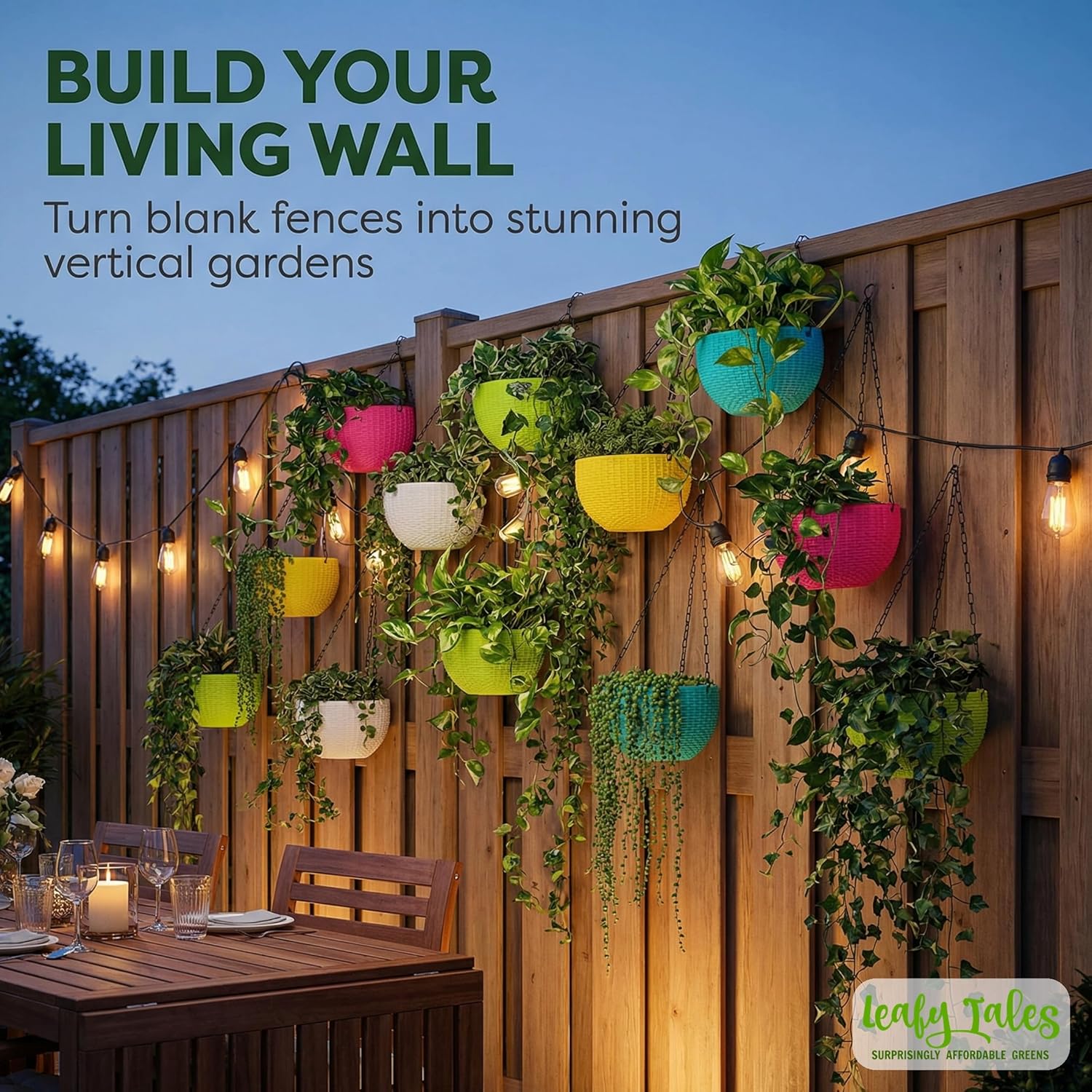 Leafy Tales Plastic Hanging Hook Pots (Set of 15, Multicolor) Durable Railing Planters for Balcony, Window Grill & Fence - Detachable Hook Flower Pots for Indoor & Outdoor Vertical Gardening